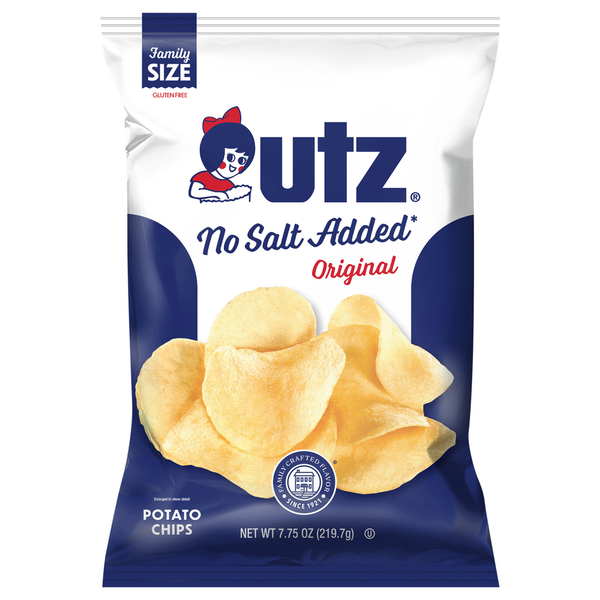 Chips & Pretzels Utz Potato Chips, No Salt Added, Original, Family Size hero