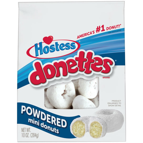 Bakery Desserts Hostess Powdered DONETTES Bag Powdered Sugar Mini Donuts hero