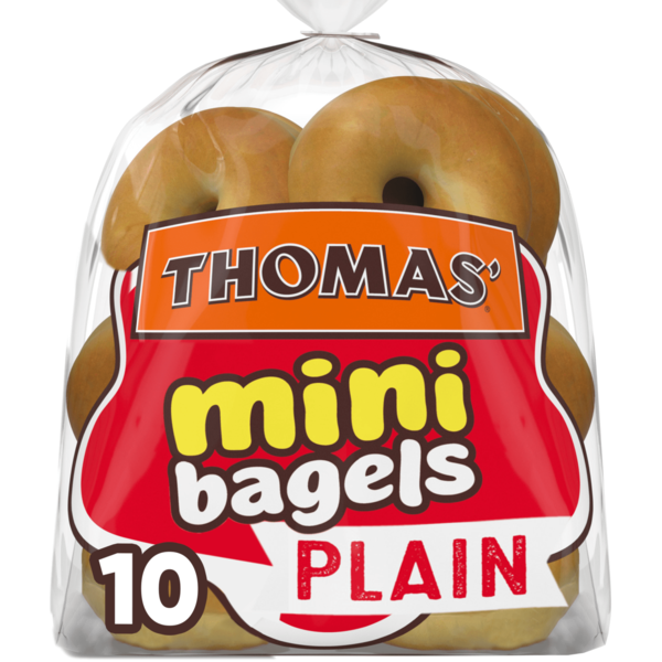 Breakfast Bakery Thomas’ 10 count, Plain Pre-sliced Mini Bagels hero