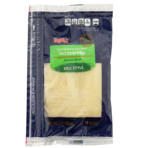 Specialty Cheeses Hy-Vee Mozzarella Low-Moisture Part-Skim Deli Style Cheese Slices hero