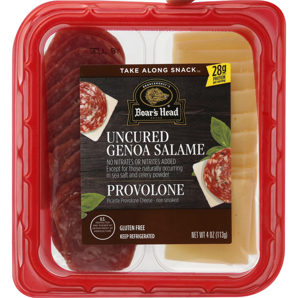 Specialty Cheeses Boar's Head Uncured Genoa Salame & Picante Provolone Cheese Snack hero