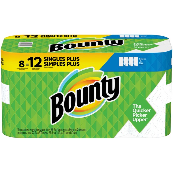 Paper Goods Bounty Paper Towels, Single Plus Rolls, Select-a-Size, 2-Ply hero