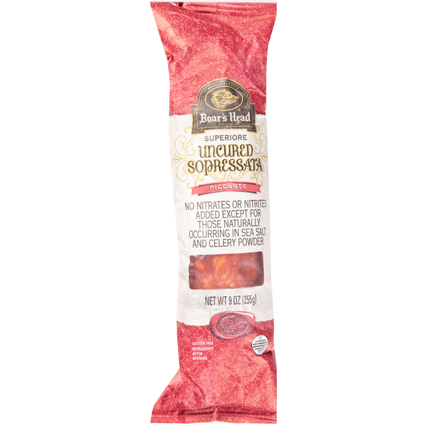 Lunch Meat-Prepackaged Boar's Head Superiore Uncured Sopressata Dry Sausage Piccante hero