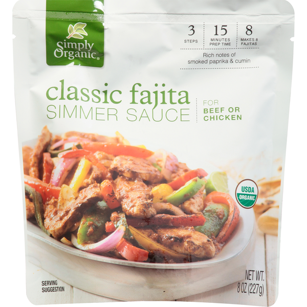 Spices & Seasonings Simply Organic Simmer Sauce, Classic Fajita hero