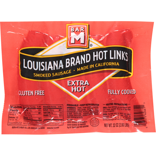 Hot Dogs, Bacon & Sausage Bar-M Hot Links, Extra Hot, Louisiana Brand hero