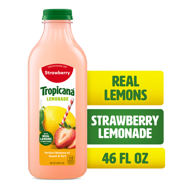 Tropicana Strawberry Lemonade, Made with Real Lemons, 46 fl oz Bottle hero