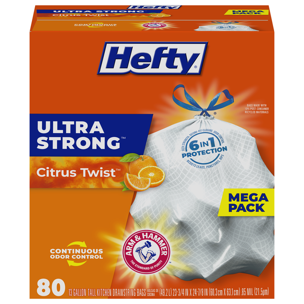 Trash Bags & Liners Hefty Ultra Strong Citrus Twist Drawstring Bags hero