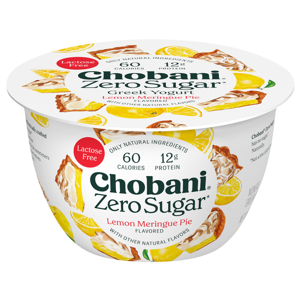 Yogurt Chobani Yogurt, Greek, Nonfat, Zero Sugar, Lemon Meringue PieGreek hero