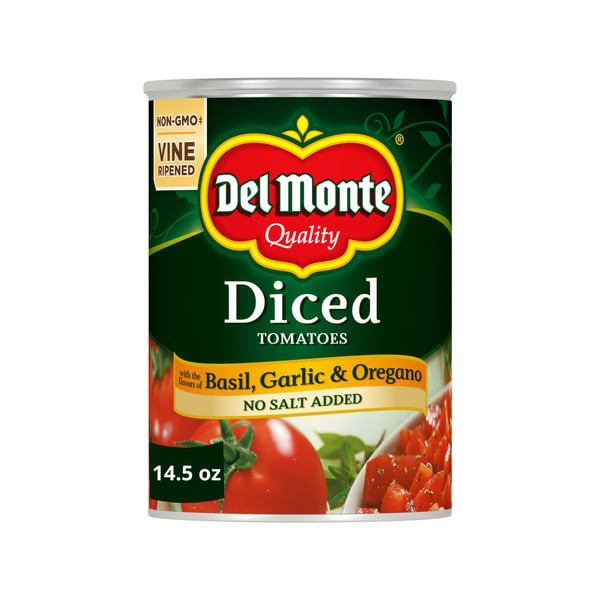 Canned/Jarred Vegetables Del Monte No Salt Added Diced Tomatoes with Basil, Garlic, and Oregano hero