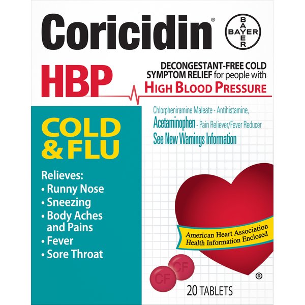 Cough & Cold Medicine Coricidin Cold & Flu, HBP, Tablets hero