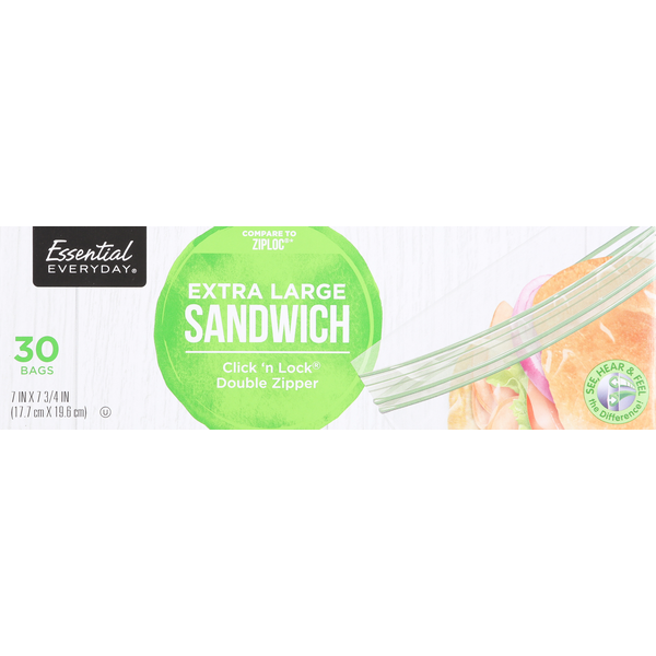 Food Storage Essential Everyday Sandwich Bags, Click 'n Lock Double Zipper, Extra Large hero