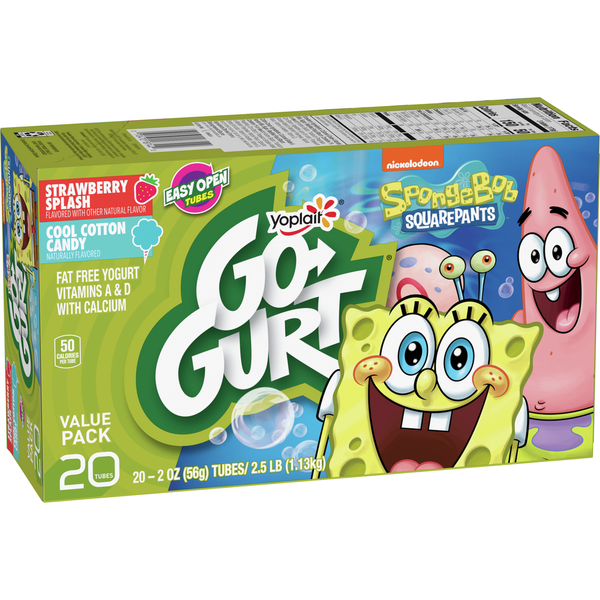 Yogurt Go-Gurt SpongeBob Strawberry and Cotton Candy Kids Fat Free Yogurt Tubes hero