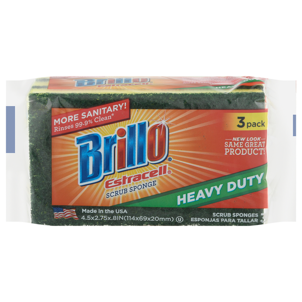 Cleaning Products Brillo Scrub Sponge, Heavy Duty, 3 Pack hero