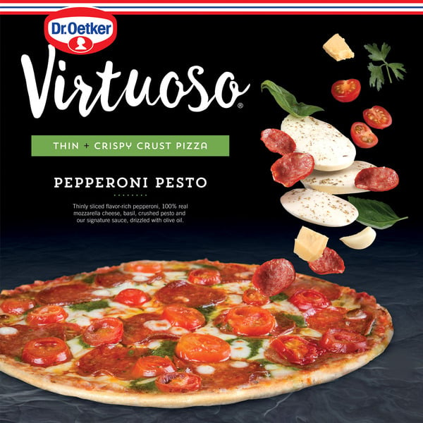 Frozen Pizza Dr. Oetker Virtuoso Pizza Pepperoni Pesto, Thin + Crispy Pizza hero