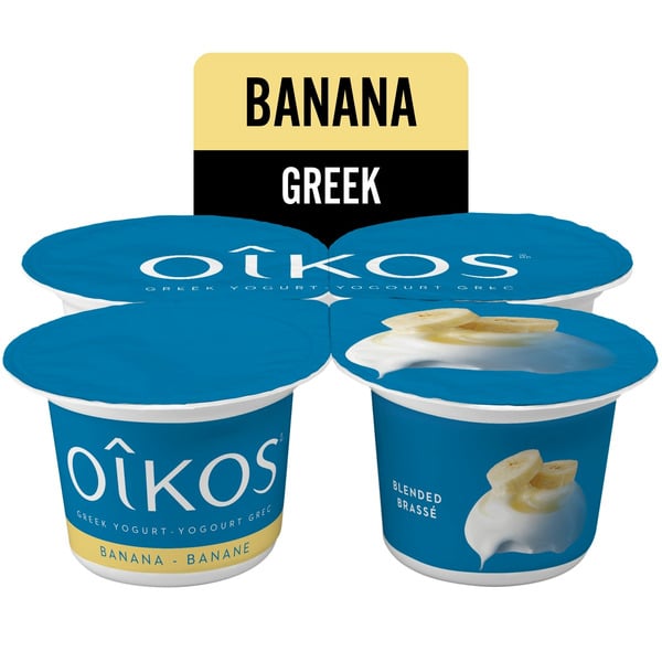 Yogurt Oikos Greek Yogurt, Banana Flavour, Blended, 2% Mf hero