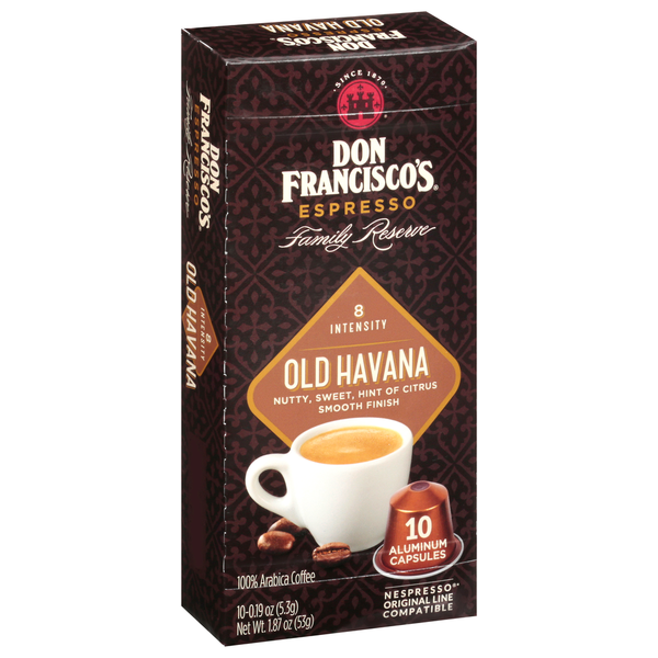 Coffee Grounds and Whole Beans Don Francisco's Coffee, 100% Arabica, Old Havana, 8 Intensity, Capsules hero