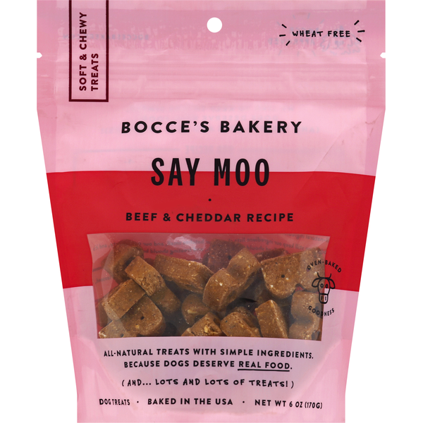 Dog Food & Care Bocce's Bakery Dog Treats, Say Moo, Soft & Chewy, Beef & Cheddar Recipe hero