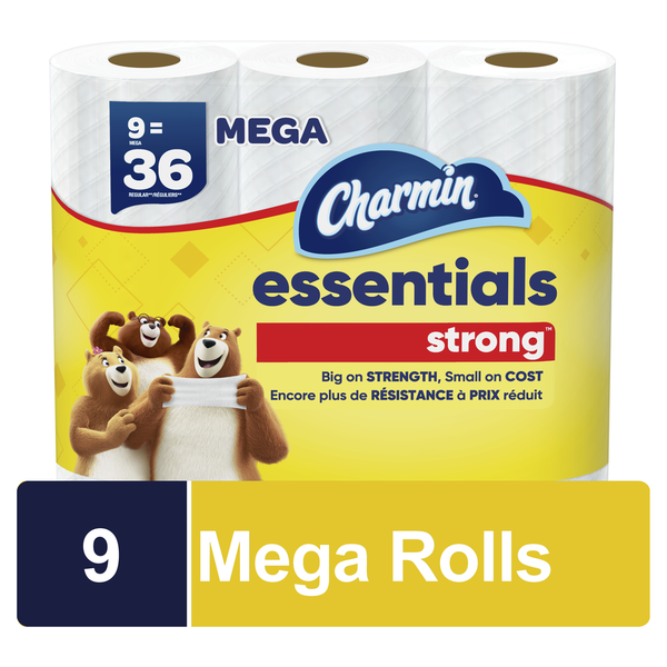 Cleaning Products Charmin Essentials Strong Toilet Paper Mega Rolls hero