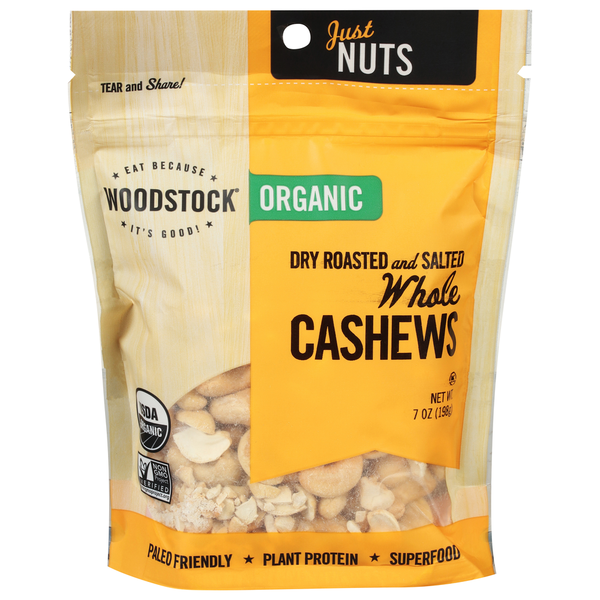 Nuts, Seeds & Dried Fruit WOODSTOCK Organic Whole Cashews, Dry Roasted and Salted hero