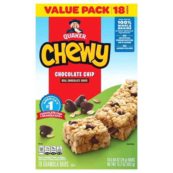 Breakfast Bars & Pastries Quaker Chewy Granola Bars, Chocolate Chip - Pack hero