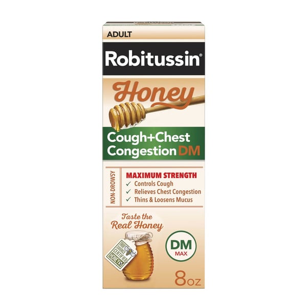 Cold, Flu & Allergy Robitussin Honey Cough + Chest Congestion DM Adult Maximum Strength Cough hero