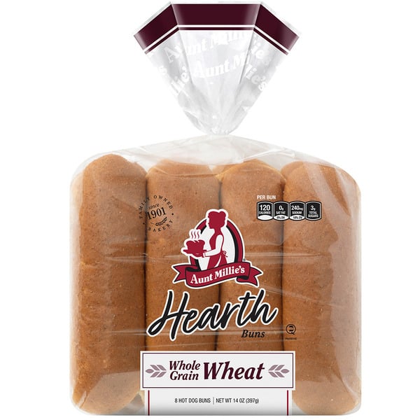 Buns & Rolls Aunt Millie's Hearth, Whole Grain Hot Dog Buns hero