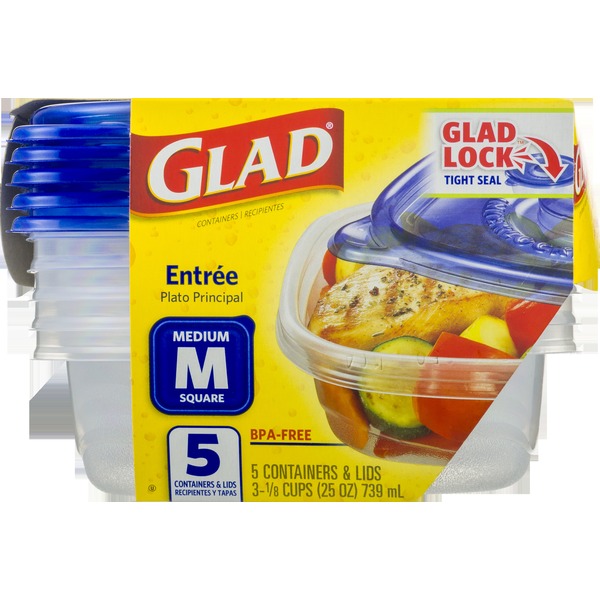 Food Storage Glad Containers Entree Medium Square - 5 CT hero