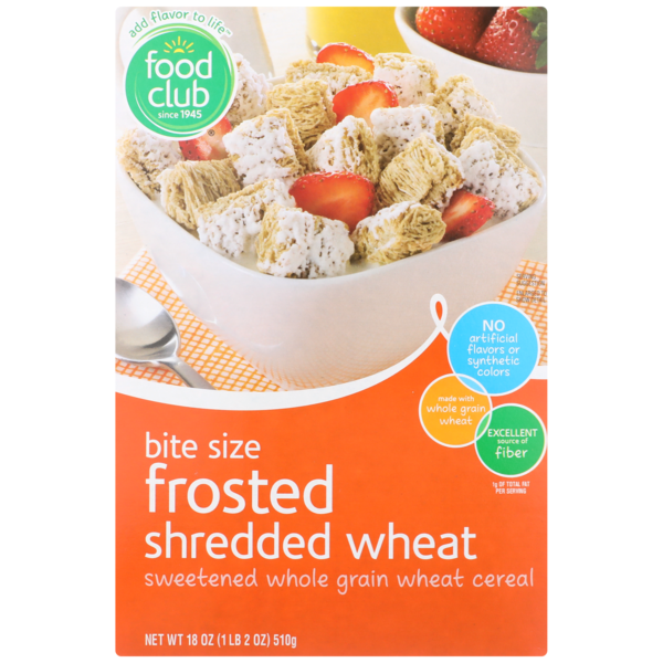 Frozen Breads & Doughs Food Club Frosted Shredded Wheat Bite Size Sweetened Whole Grain Wheat Cereal hero