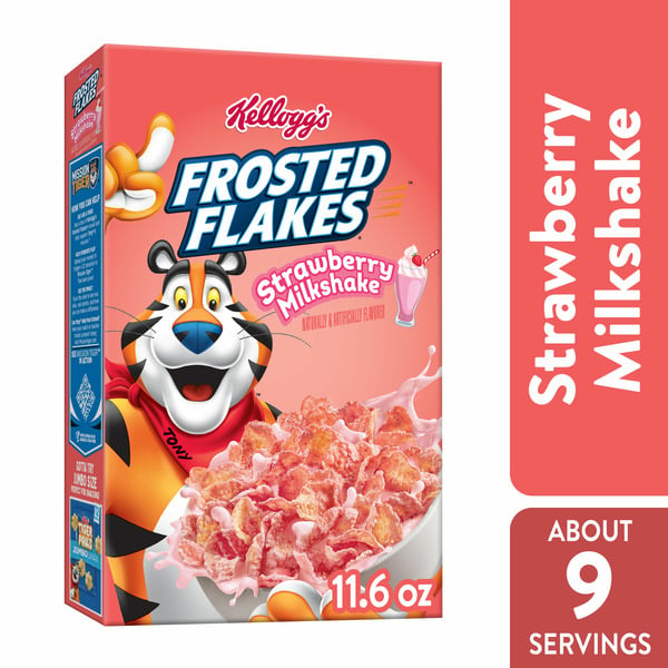 Cereal Frosted Flakes Breakfast Cereal, Kids Cereal, Family Breakfast, Strawberry Milkshake hero