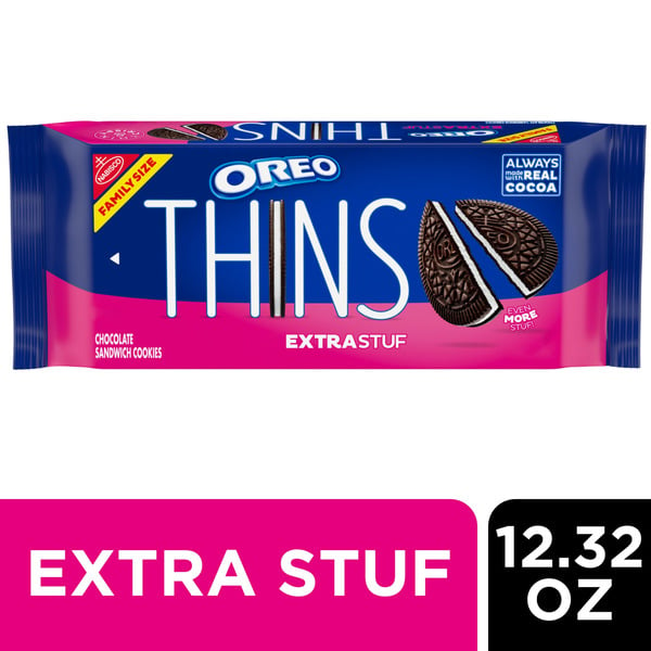 Packaged Cookies Oreo Thins Extra Stuf Chocolate Sandwich Cookies, Family Size hero