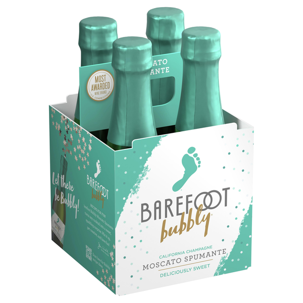 White Wines Barefoot Moscato Spumante Champagne Sparkling Wine 4 Single Serve Bottles hero