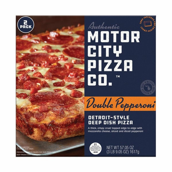 Frozen Meals Motor City Pizza Co. Double Pepperoni Pizza, 2 x 57.05 oz hero