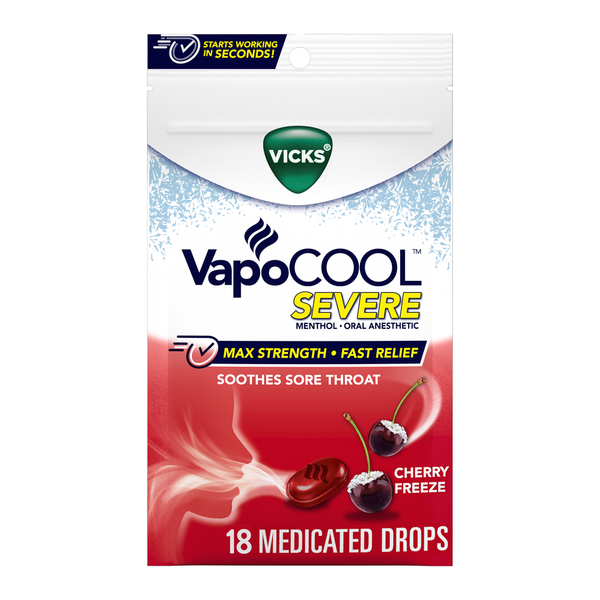 Cold, Flu & Allergy Vicks VapoCOOL Severe, Medicated Drops, Cherry Freeze Flavor hero