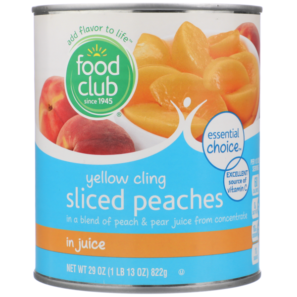 Juice & Nectars Food Club Yellow Cling Sliced Peaches In A Blend Of Peach & Pear Juice From Concentrate hero