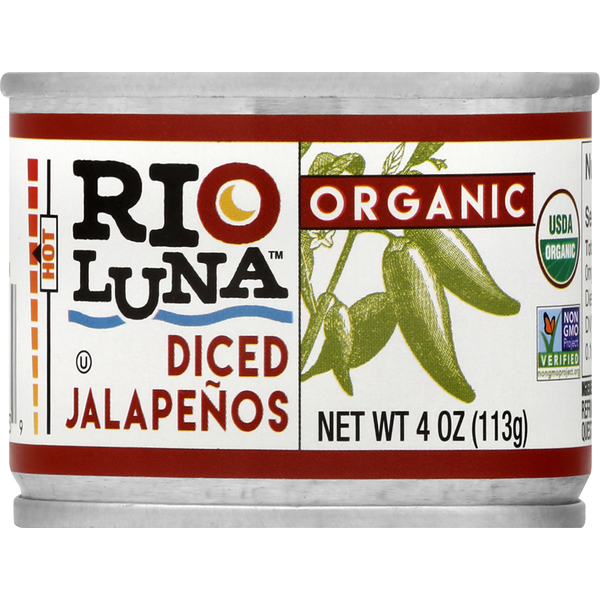 Juice & Nectars Rio Luna Diced Jalapenos, Organic, Hot hero