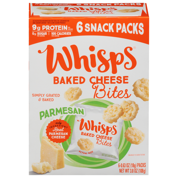 Crackers Whisps Baked Cheese Bites, Parmesan, 6 Snack Packs hero