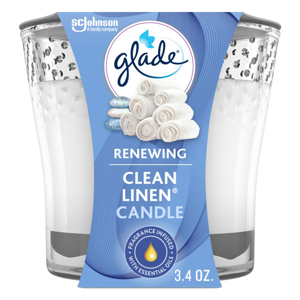 Air Fresheners & Candles Glade Scented Candle, Clean Linen, Fragrance Infused with Essential Oils hero