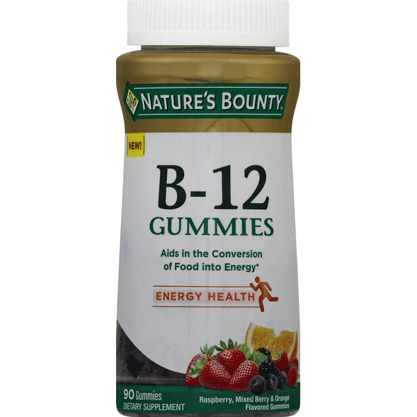 Vitamins & Supplements Nature's Bounty Vitamin B-12, Gummies, Raspberry, Mixed Berry & Orange Flavored hero