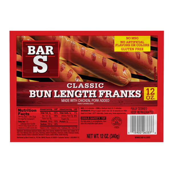 Hot Dogs, Bacon & Sausage Bar-S Classic Bun Length Franks hero