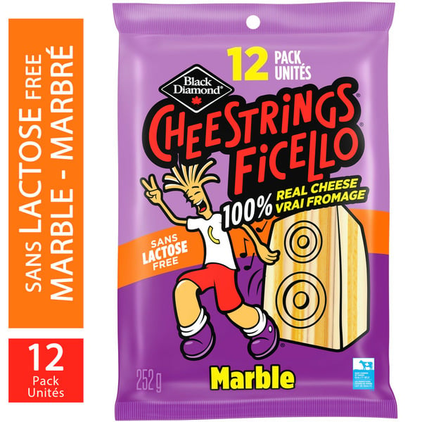 Chips & Pretzels Black Diamond Cheestrings Ficello Marble Lactose-Free Cheese hero