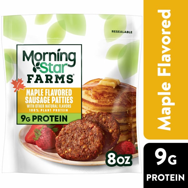 Vegetables, Vegan, & Vegetarian MorningStar Farms Veggie Breakfast Sausage Patties, Vegan Plant Based Protein, Frozen Breakfast Side hero