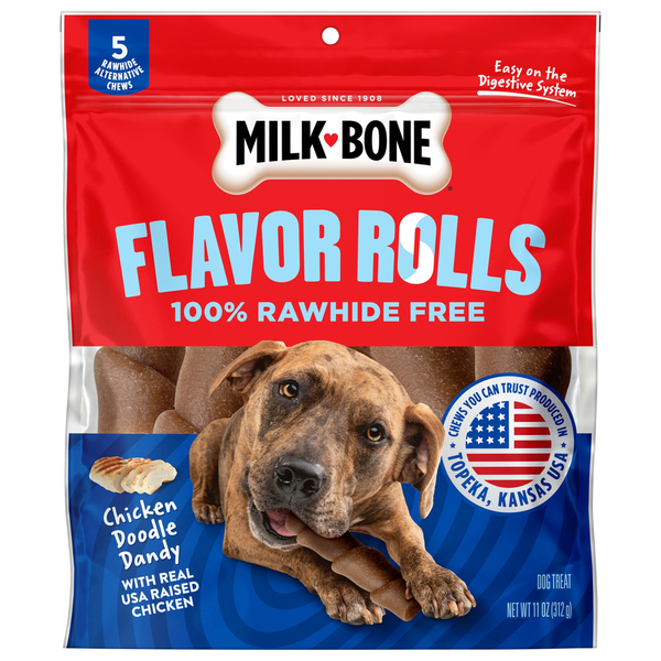 Dog Treats & Chews Milk-Bone Flavor Rolls Chicken Doodle Dandy Rawhide Free Dog Treats With Chicken hero