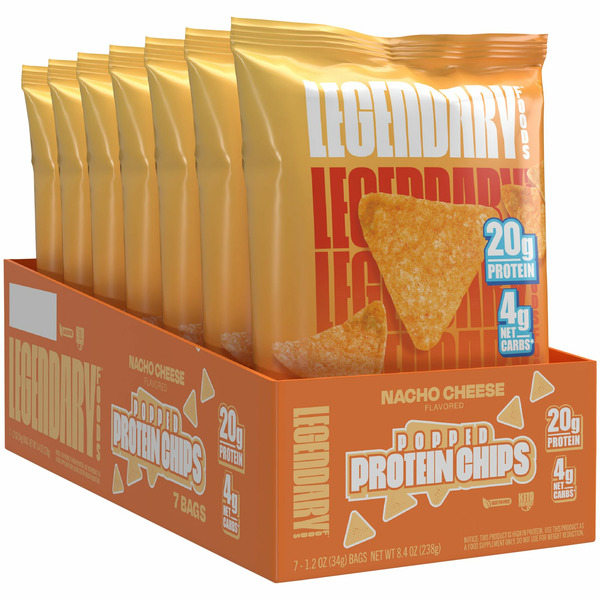 Legendary Foods Protein Chips, Nacho Cheese Flavored, Popped hero