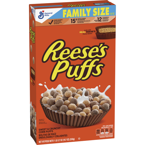 General Mills Reese's Puffs Chocolatey Peanut Butter Kids Breakfast Cereal hero