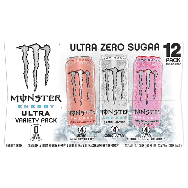 Beers & Coolers Monster Energy Drink, Ultra Peachy Keen/Zero Ultra/Ultra Strawberry Dreams, Zero Sugar hero