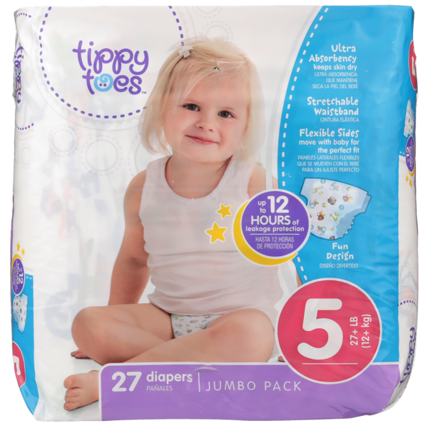 Diapers & Wipes Tippy Toes Jumbo Pack Diapers, 5 27+ Lb hero