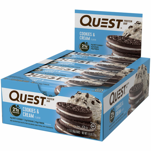 Quest Protein Bar, Cookies & Cream, 21g Protein, 12Ct hero