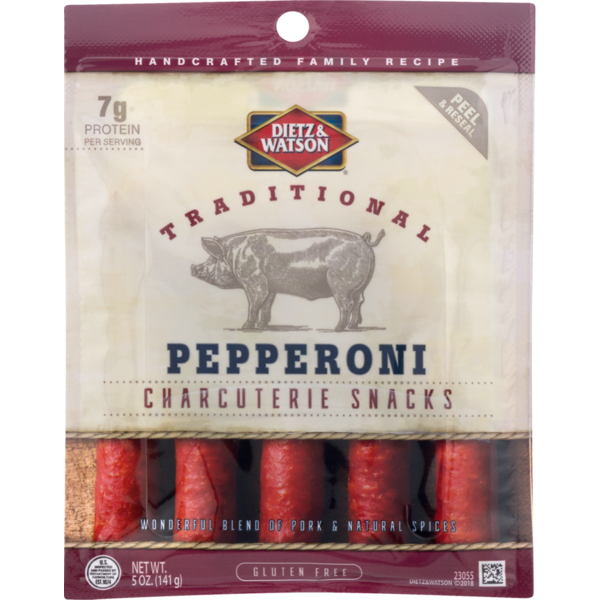 Hot Dogs, Bacon & Sausage Dietz & Watson Charcuterie Snacks, Gluten Free, Pepperoni, Traditional hero