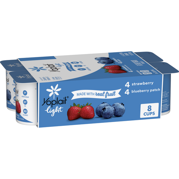 Yogurt Yoplait Light Strawberry and Blueberry Yogurt Cups, Fat Free Yogurt Pack hero