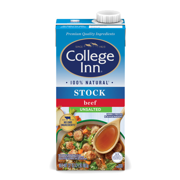 Soup, Broth & Bouillon College Inn Stock, Unsalted, Beef hero